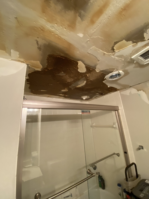 Water damage caused by the rooftop pool leak. 